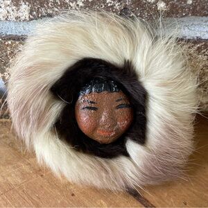 Vintage Eskimo Indian Brooch Handmade So Adorable!
